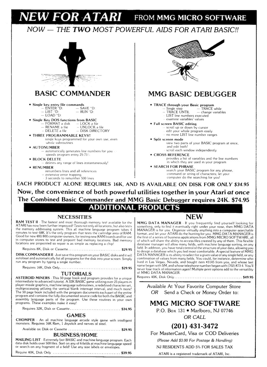 New for Atari from MMG Micro Software · 1983