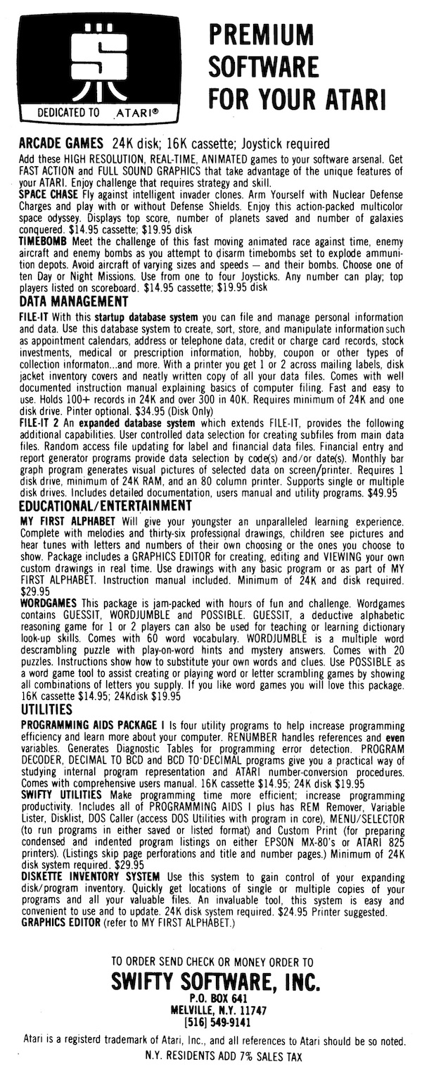 Premium Software for Your Atari · 1981