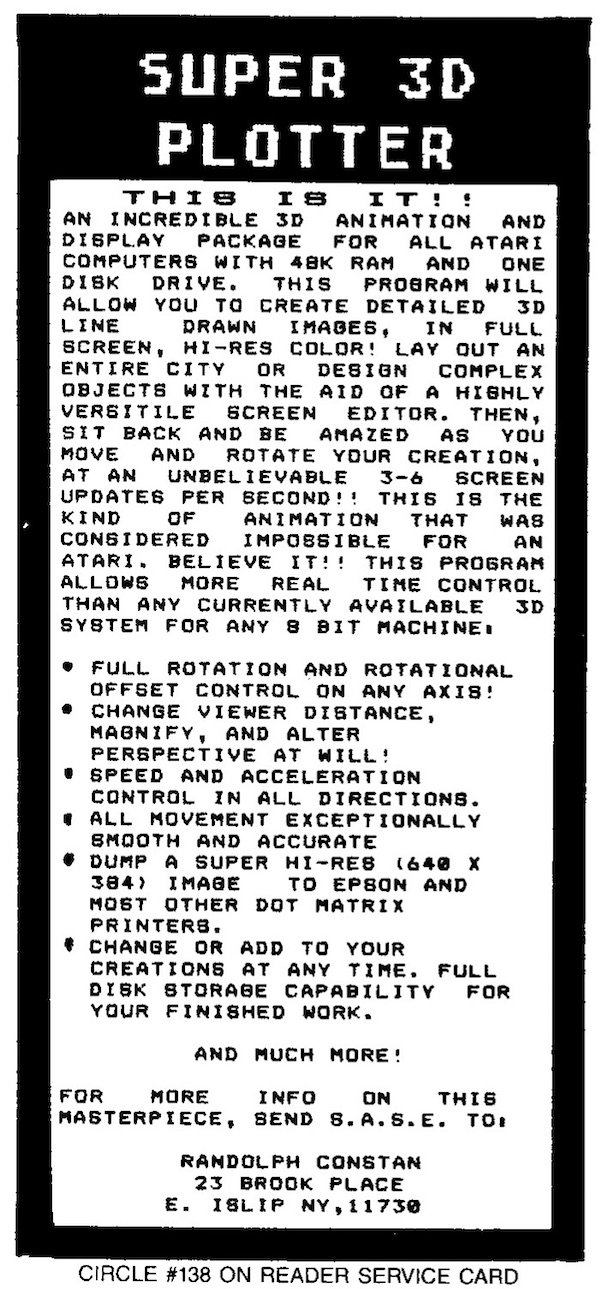 Super 3D Plotter. This is it!!! · 1985