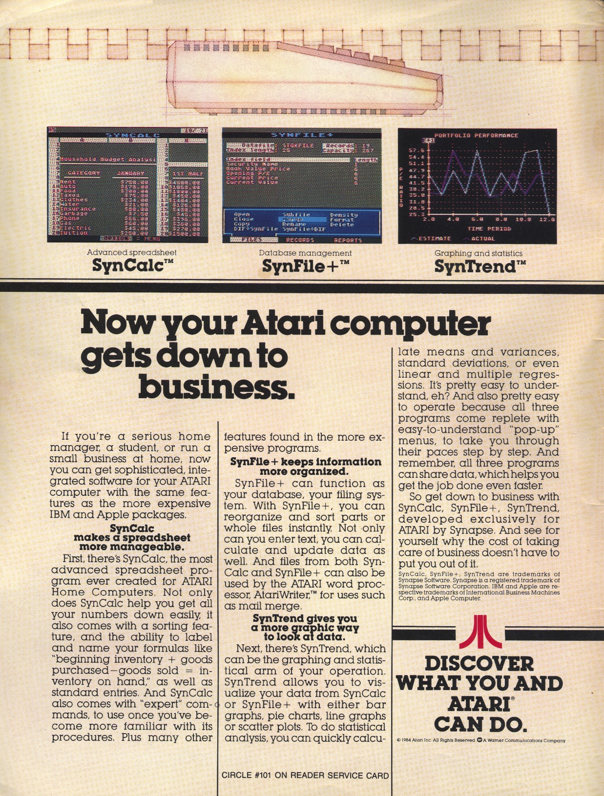 Atari Computer gets down to business. · 1984