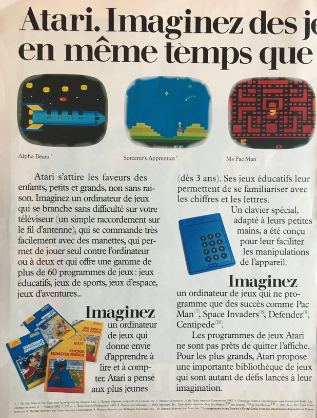 Atari. Imaginez des Jeux Vidéo Qui Evoluent en Même Temps Que vos Enfants. · page 1/2 · 1983