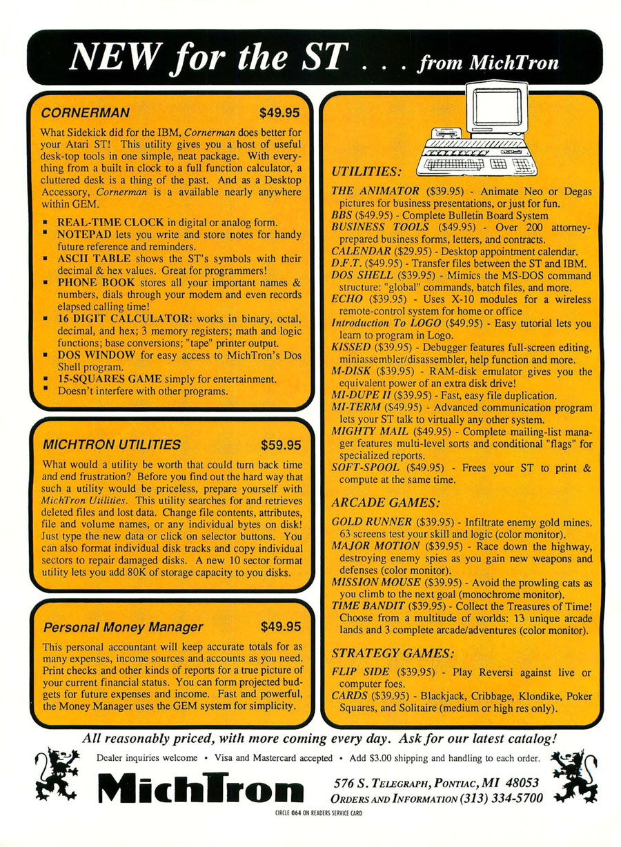 New for the ST... from MichTron · 1986