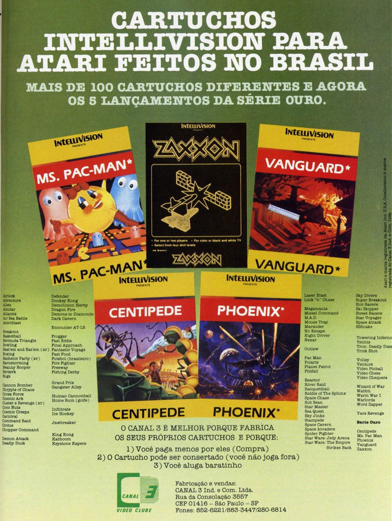 Cartuchos Intellivision para Atari Feitos no Brasil.