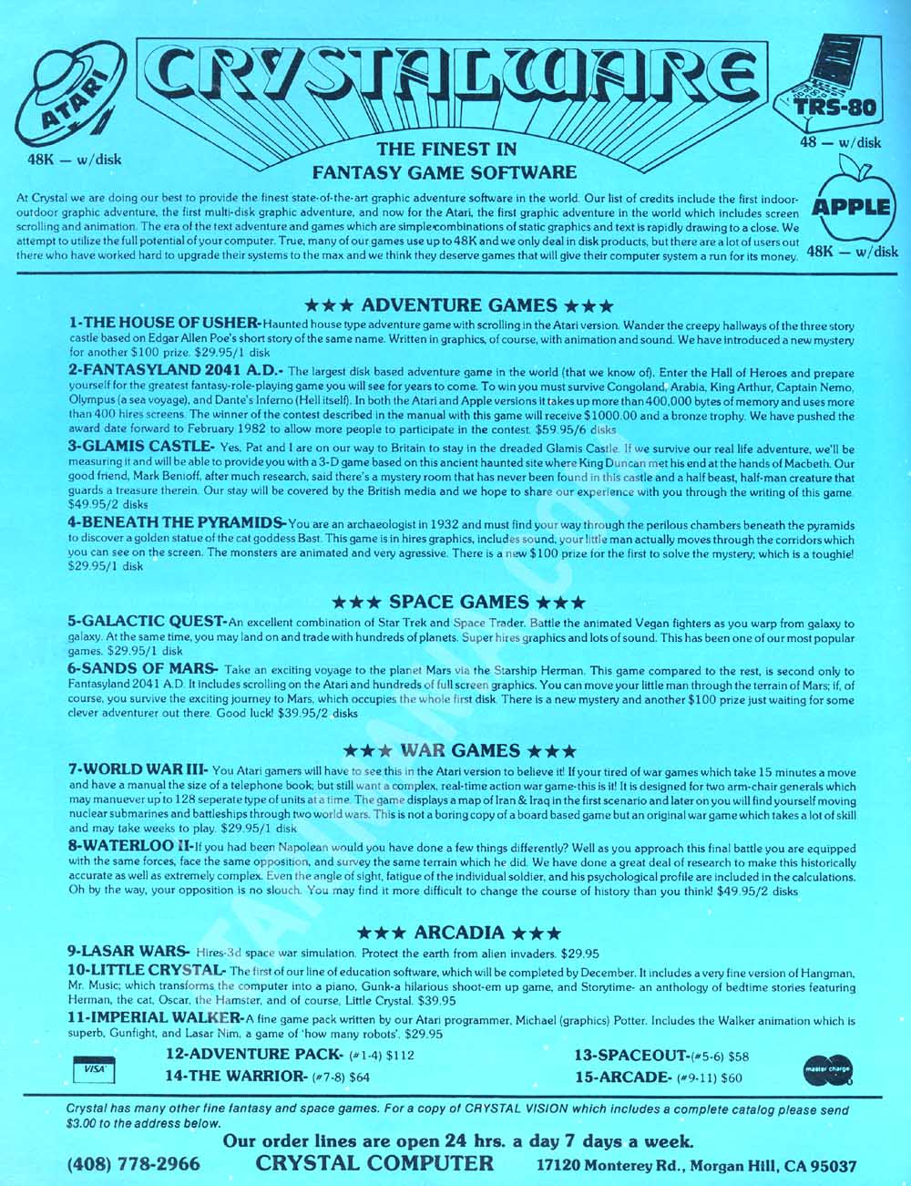 The Finest in Fantasy Game Software · page 1/2 · 1982