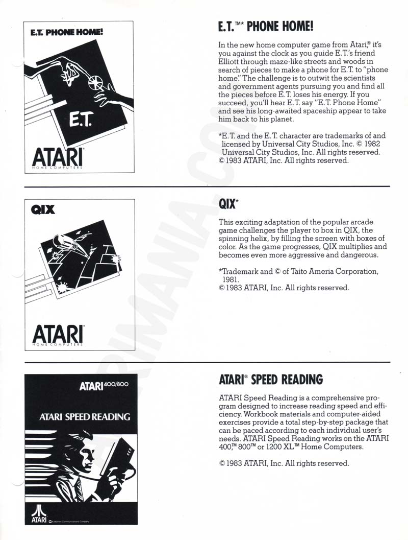 Dealer Ad Template - ET Phone Home! / Qix / Atari Speed Reading · 1983