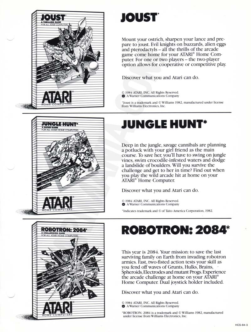 Dealer Ad Template - Joust / Jungle Hunt / Robotron: 2084 · 1984