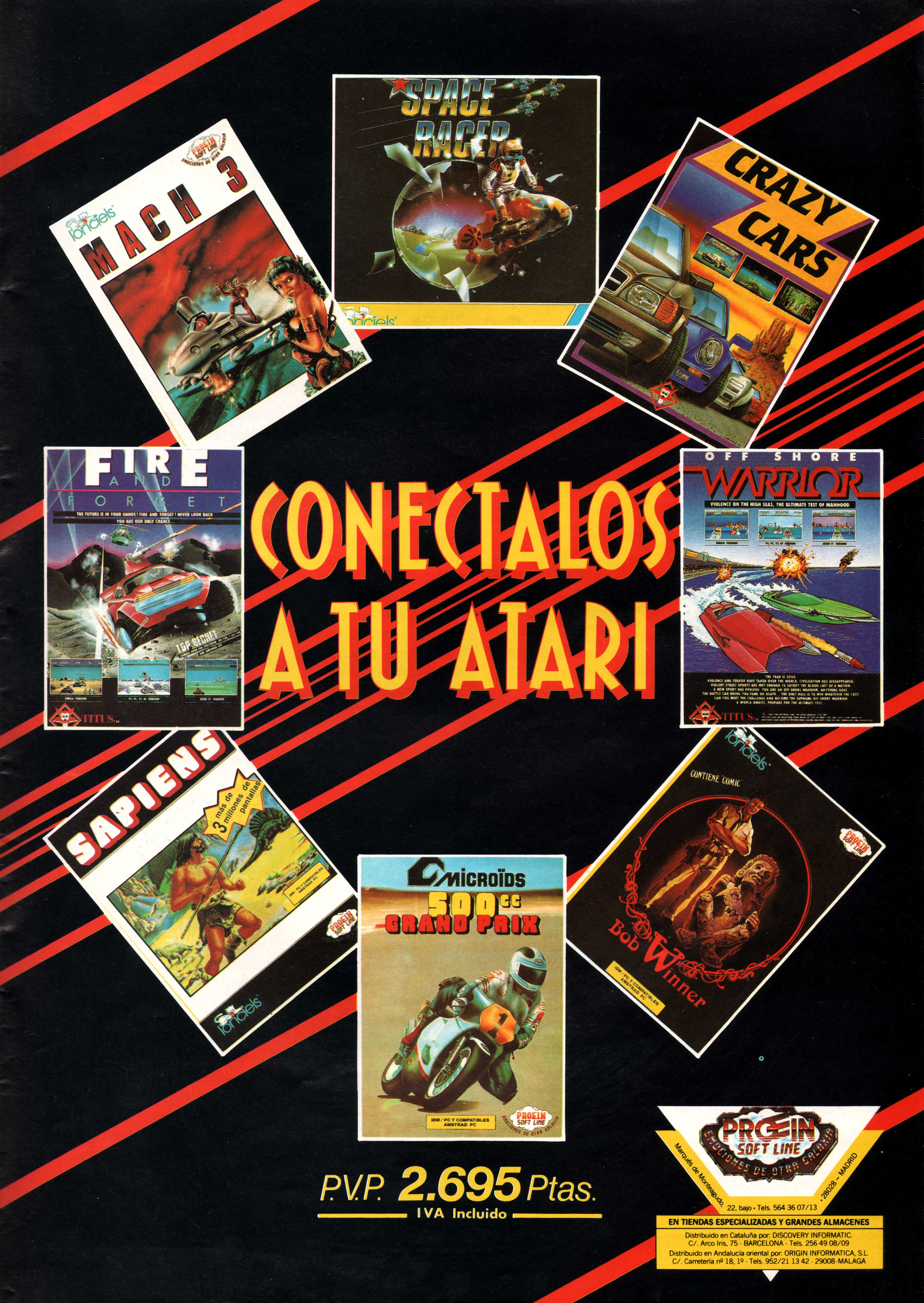 Mach 3 / Space Racer / Crazy Cars / Off-Shore Warrior / Bob Winner / 500cc Grand Prix / Sapiens / Fi