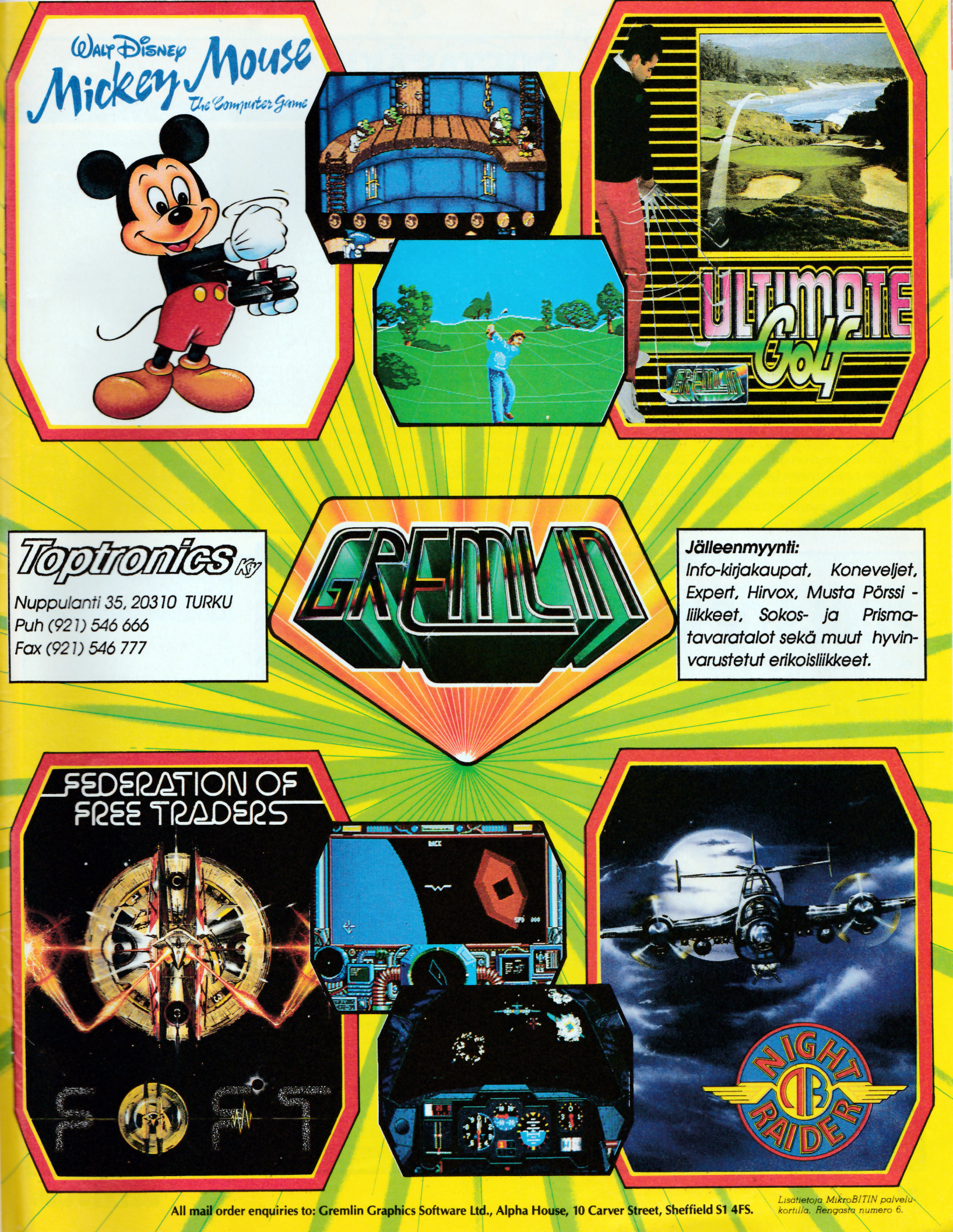 Mickey Mouse / Ultimate Golf / Night Raider / Federation of Free Traders (FOFT) · 1988