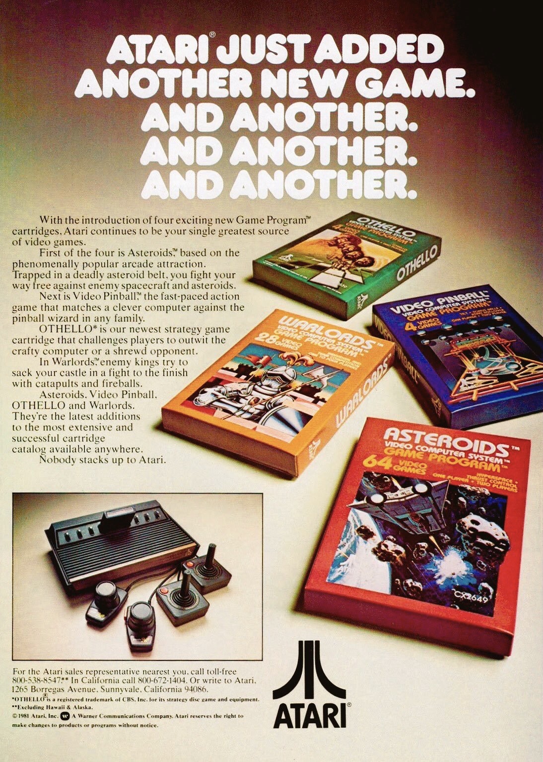Asteroids / Video Pinball / Othello / Warlords · 1981