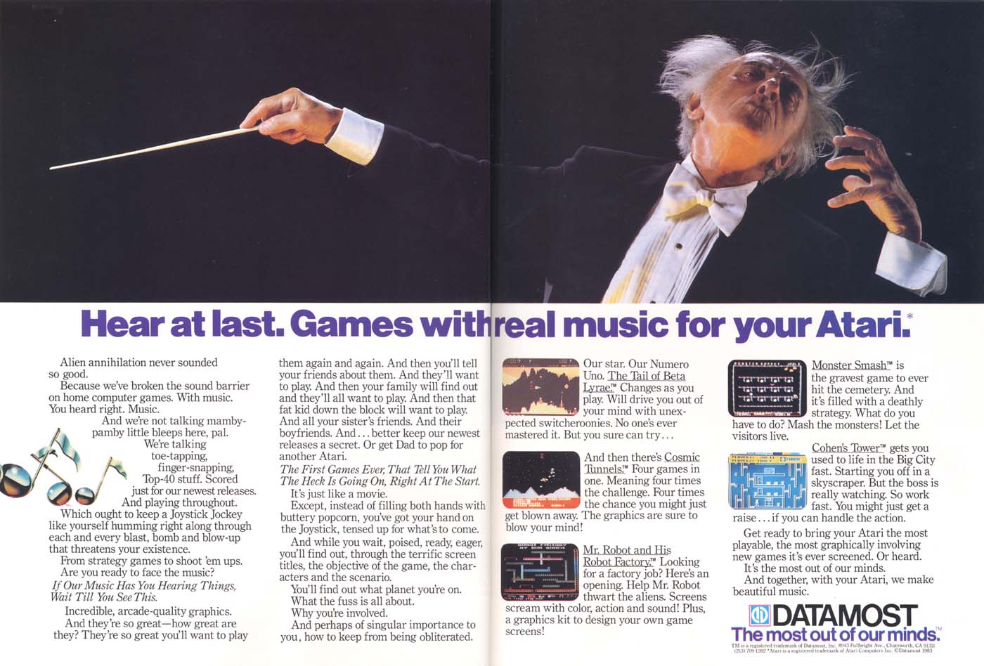 Here at last. Games with real music for your Atari. · 1983