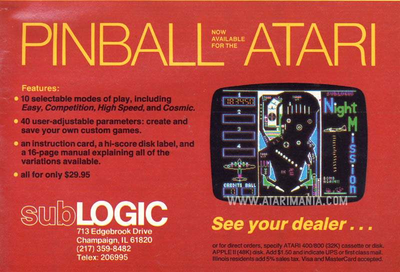 Pinball now for Atari · 1983