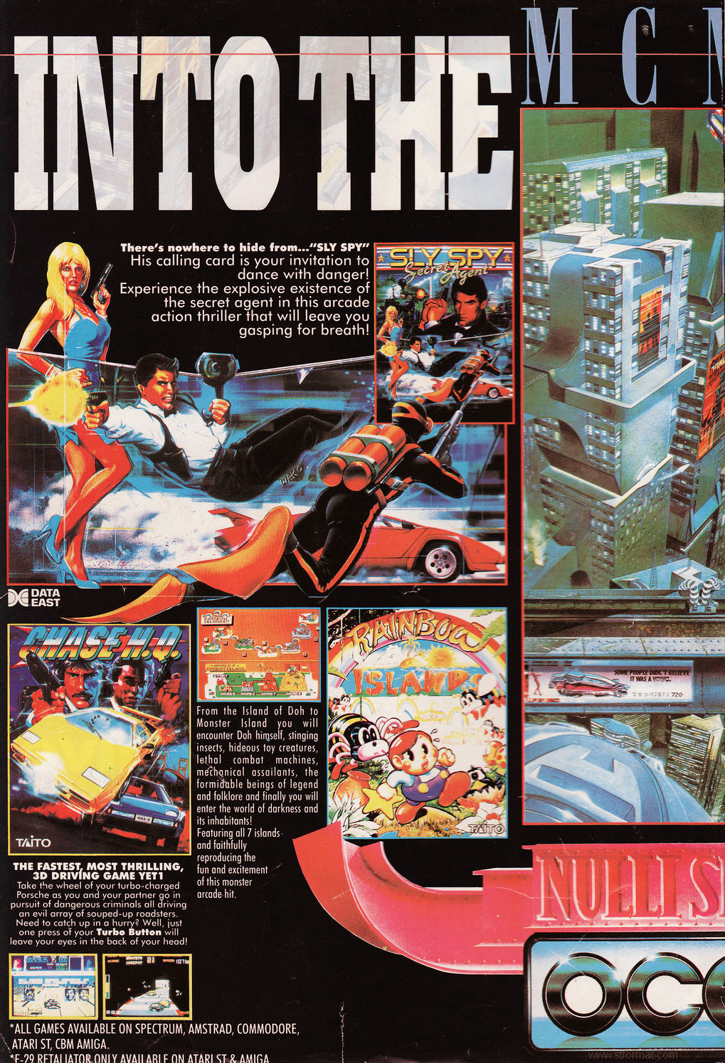 Sly Spy Secret Agent / Chase HQ / Rainbow Islands / F-29 Retaliator / Shadow Warriors · page 1/2 · 1990