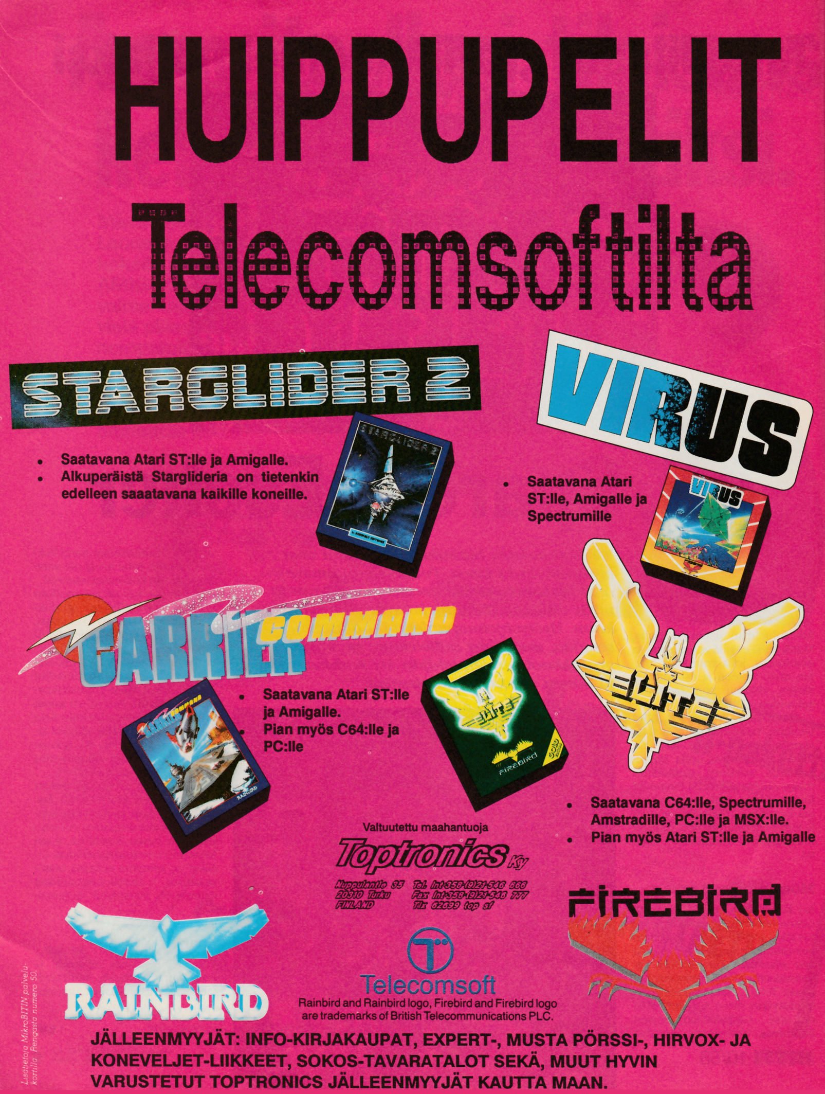 Starglider II / Virus / Carrier Command / Elite · 1988