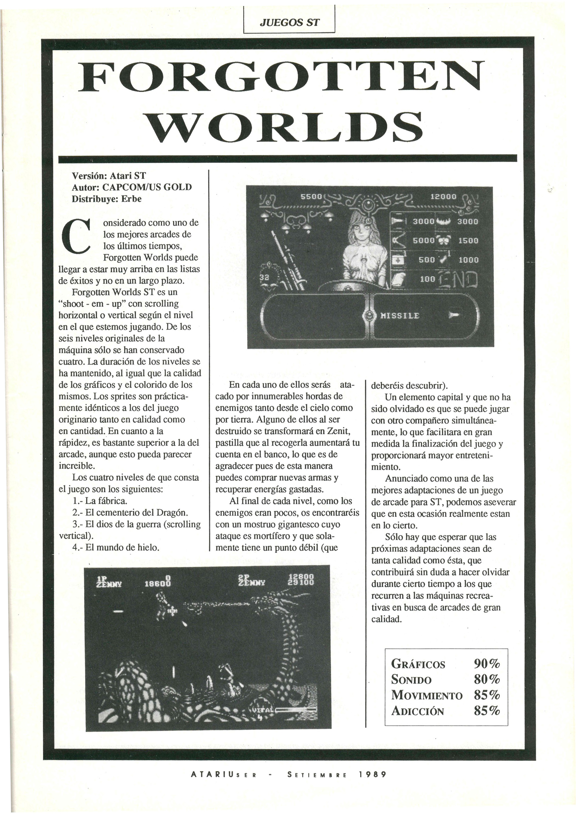 Forgotten Worlds Atari review