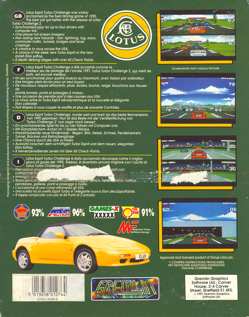 Atari ST Lotus Turbo Challenge II : scans, dump, download, screenshots ...