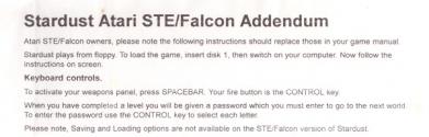 Stardust Atari instructions