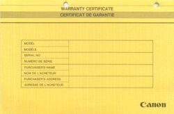 Canon IX-12F scanner warranty certificate
