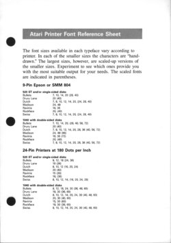 Atari Printer Font Reference Sheet