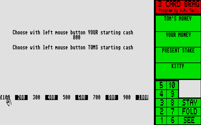 3 Card Brag atari screenshot