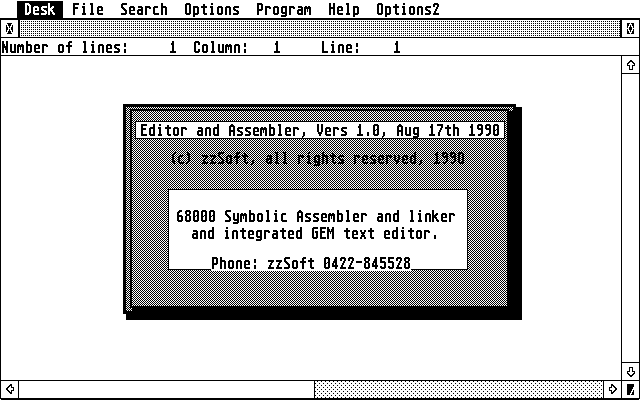 68000 Symbolic Assembler and Linker and Integrated GEM Text Editor — screenshot 1