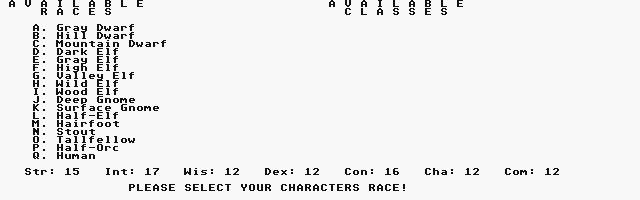 Advanced Dungeons and Dragons Unofficial Character Generator atari screenshot