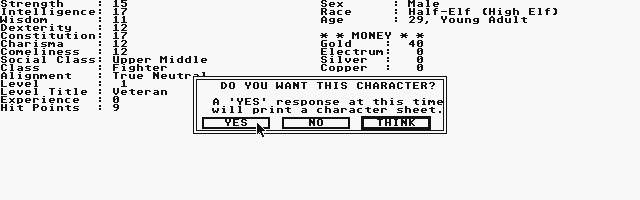 Advanced Dungeons and Dragons Unofficial Character Generator atari screenshot
