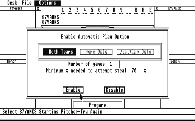 American Pastime Baseball Simulator atari screenshot
