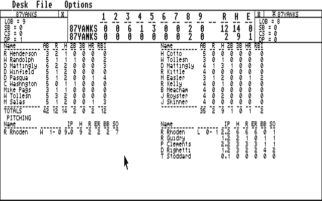 American Pastime Baseball Simulator atari screenshot
