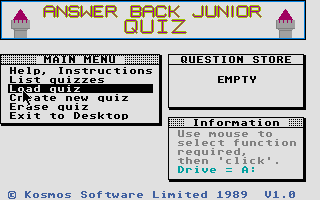 Answer Back Junior Quiz atari screenshot