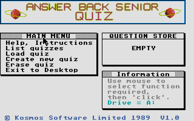 Answer Back Senior Quiz atari screenshot