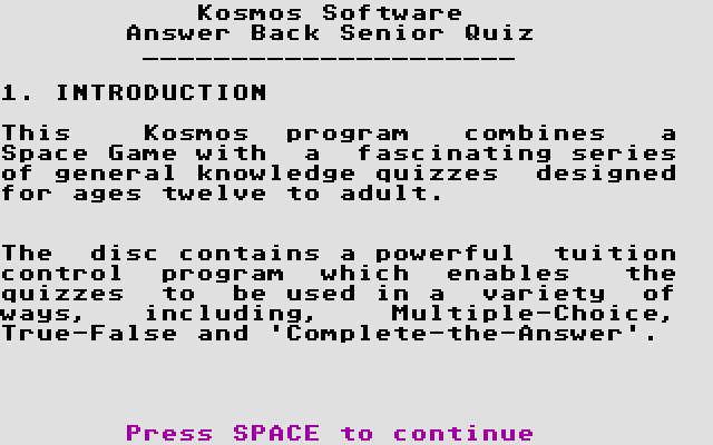 Answer Back Senior Quiz atari screenshot