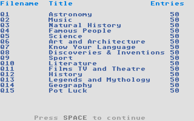 Answer Back Senior Quiz atari screenshot