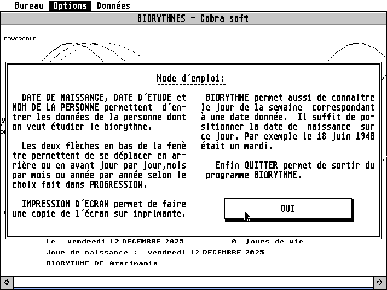Biorythmes atari screenshot