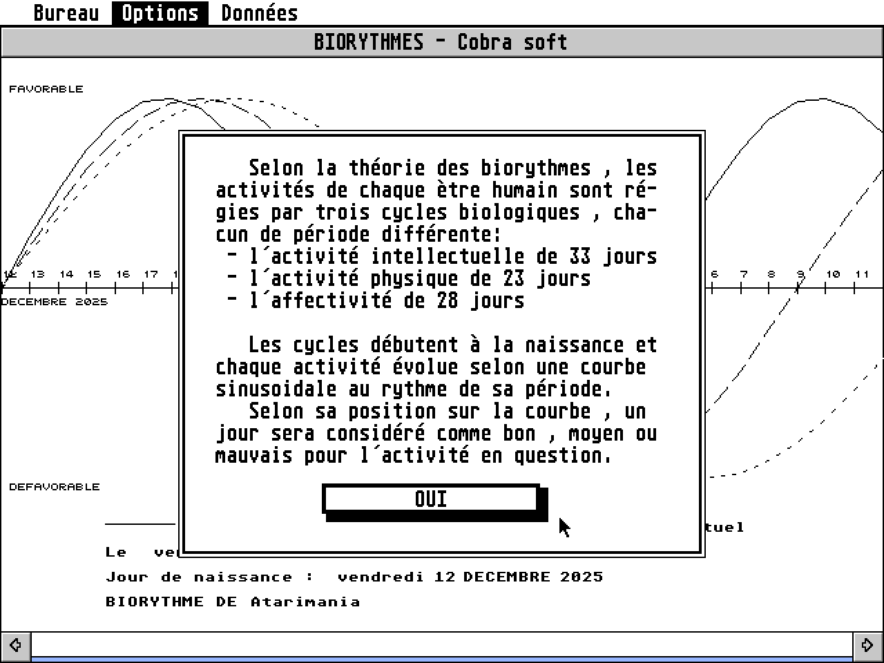 Biorythmes atari screenshot