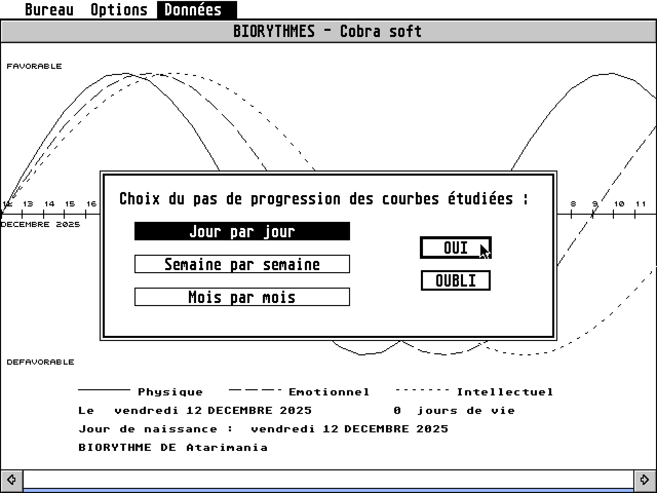 Biorythmes atari screenshot