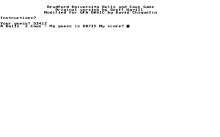 Bradford University Bulls or Cows Game atari screenshot