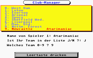Brian Clough's Fussball Manager atari screenshot