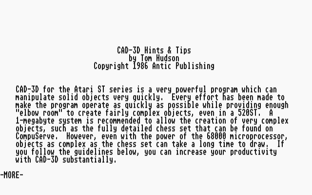 CAD-3D Fonts, Primitives, Hints and Tips Disk atari screenshot