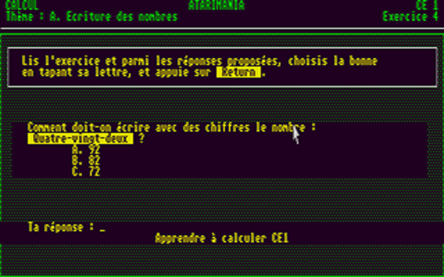 Calcul CE1 atari screenshot