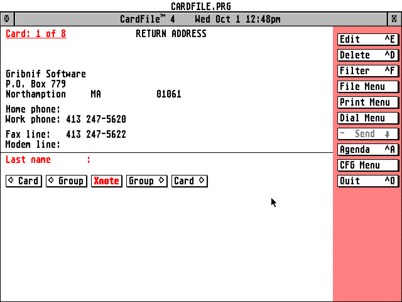 CardFile 4 atari screenshot