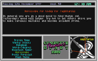 Computer Maniacs Diary 1989 atari screenshot