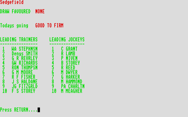 Coursewinner atari screenshot