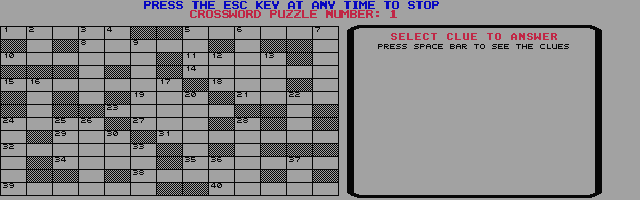 Crossword Puzzle atari screenshot