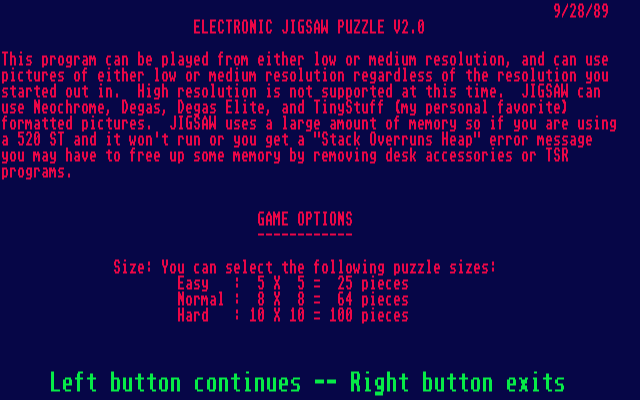 Electronic Jigsaw Puzzle atari screenshot