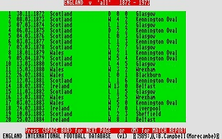 England International Football Database atari screenshot