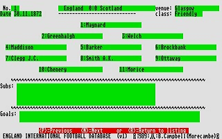 England International Football Database atari screenshot
