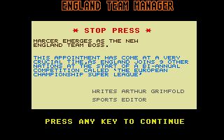 England Team Manager atari screenshot
