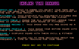 England Team Manager atari screenshot