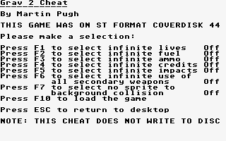 Game Cheats atari screenshot