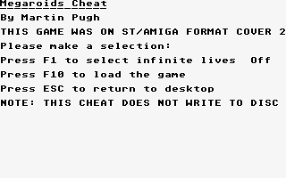 Game Cheats atari screenshot